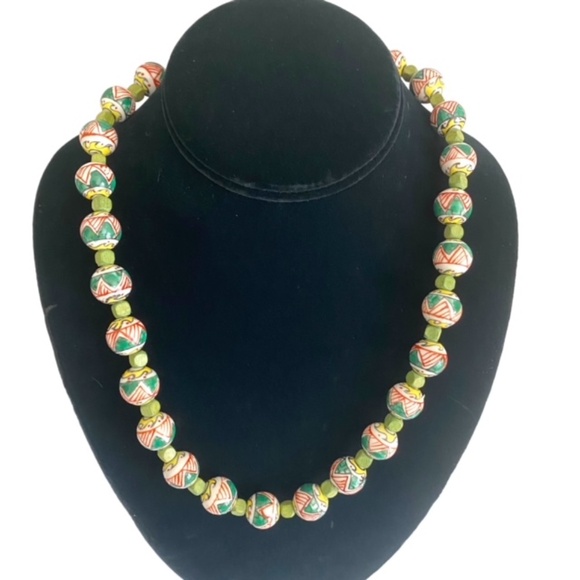 Handcrafted Painted Ceramic Beads Necklace - Picture 2 of 7